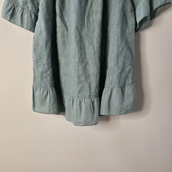 TERZO MILLENNIO sage Green Women's Size L 100% LINEN Babydoll Crop Tunic - Picture 8 of 10